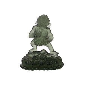 Crystal Glass Pate-de-Verre Moss Green Zambala , Money Deity Statue ws2090